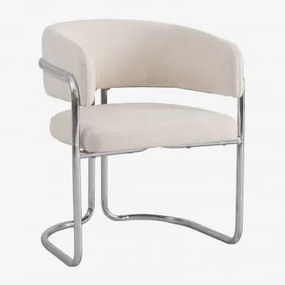 Set Van 2 Gestoffeerde Eetkamerstoelen Met Armleuningen En Ijzeren Frame Zantria Chenille Crèmebeige - Sklum