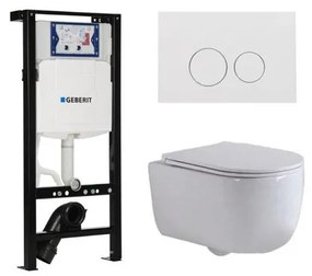 QeramiQ Dely Swirl Toiletset - 36.3x51.7cm - Geberit UP320 plieger inbouwreservoir - slim zitting - glans witte bedieningsplaat - ronde knoppen - wit glans SW1381697/SW706186/SW1000766/SW1026256