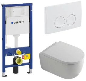 QeramiQ Dely Swirl Toiletset - 36.5x53cm - Geberit UP100 inbouwreservoir - 35mm zitting - witte bedieningsplaat - ronde knoppen - wit mat SW730486/0701174/SW1000767/SW1026257