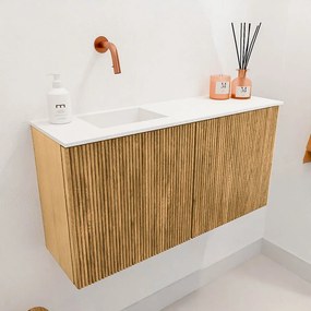 Mondiaz Joya 80cm toiletmeubel oak met wastafel faye links zonder kraangat talc