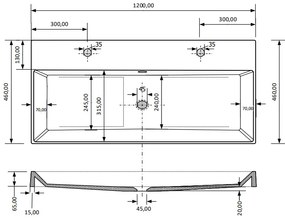 SaniGoods Kolo wastafel 120cm met 2 kraangaten mat leigrijs