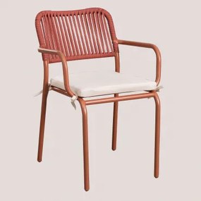 Stapelbare Eetkamerstoelen Set Van 6 Met Armleuningen In Gevlochten Touw Arhiza Terracota - Sklum