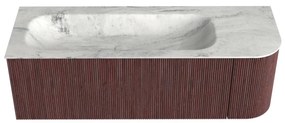 Mondiaz Kurve-dlux 135cm badmeubel ronding rechts ruby met 1 lade en deur en wastafel big medium links zonder kraangat opalo