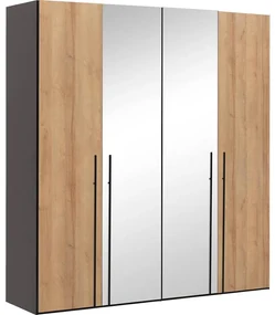 Goossens Kledingkast Easy Storage Ddk, Kledingkast 203 cm breed, 220 cm hoog, 2x draaideur en 2x spiegel draaideur midden