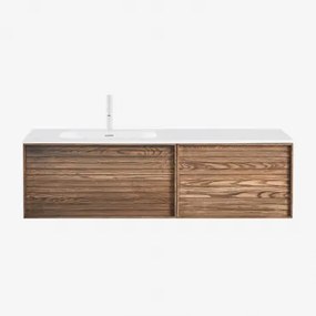 Solea Houten Badkamermeubelset Met Geïntegreerde Wastafel Natuurlijk Hout & Spiegelloze & Wit ↑20 Cm Met Overloop Aftapventiel Orveta - Sklum