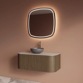Gliss Design Alluro badmeubel ribbelfront met ronding links/rechts 100cm ash grey en wit marmer toppaneel