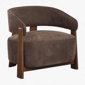 Fauteuil Van Bekleed Eikenhout Olea Donker Eiken Bruin & Chenille Koffiebruin - Sklum