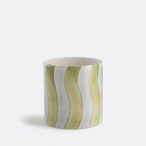 Bloempot met strepen van geglazuurd keramiek, diameter 14 cm, TOUMA