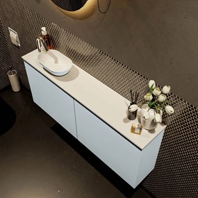 Mondiaz Fowy toiletmeubel 120cm clay met lichtgrijze waskom links en kraangat