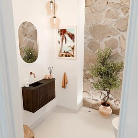 Mondiaz Joya 70cm toiletmeubel ronding rechts walnut met wastafel faye links zonder kraangat urban
