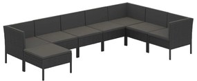 vidaXL 8-delige Loungeset met kussens poly rattan zwart