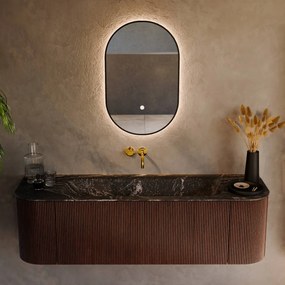 Mondiaz Kurve-dlux 150cm badmeubel ronding links/rechts ruby met 1 lade en 2 deuren en wastafel big medium midden zonder kraangat lava