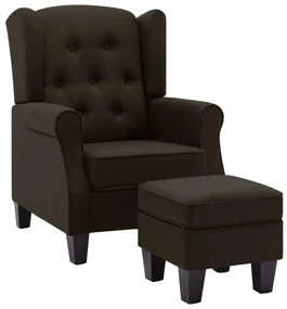 vidaXL Fauteuil met voetenbankje stof donkerbruin