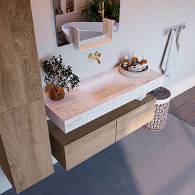 Mondiaz Alan DLux badmeubel 120cm washed oak 2 lades met wastafel ostra midden zonder kraangat