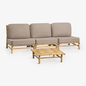 Tuinset Met Modulaire 3-zitsbank En Vierkante Salontafel 75x75 Cm Van Bamboe Isendra Mokka Bruine Stof - Sklum