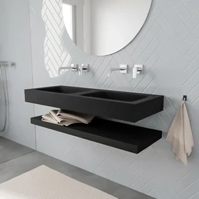Zaro ALAN vrijhangende wastafel 120cm met wasbak dubbel en solid suface planchet in kleur Zwart mat 0 lade(s)