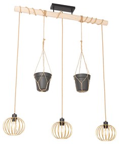 Eettafel / Eetkamer Landelijke hanglamp goud met hout 3-lichts - Yura Landelijk E27 Binnenverlichting Lamp