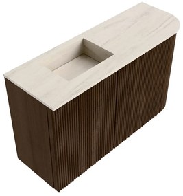 Mondiaz Joya DLux 70cm toiletmeubel ronding rechts walnut met wastafel faye links zonder kraangat meli