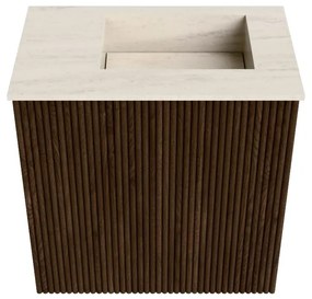 Mondiaz Joya DLux 40cm toiletmeubel walnut met wastafel faye rechts zonder kraangat meli