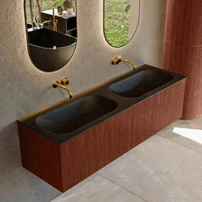 Mondiaz Kurve 150cm badmeubel ruby met 2 lades en wastafel big small dubbel zonder kraangat urban