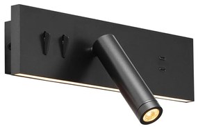 Wandlamp zwart verstelbaar met USB-C incl. LED - Modric Modern Binnenverlichting Lamp
