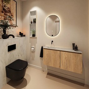 Mondiaz Ture DLux toiletmeubel 100cm washed oak met wastafel opalo links zonder kraangat