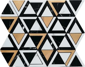 Zelfklevende Mozaïektegels Metaal | Driehoek Zwart Wit Goud | 28,7×33,1 cm | Keuken, Bad &amp; WC