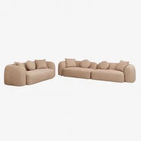 Woonkamer Set Met 2-delige Modulaire Bank En 3-zits Bank In Chenille Coco Chenille Dik Lattebruin - Sklum