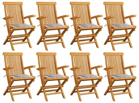 vidaXL Tuinstoelen 8 st met grijs geruite kussens massief teakhout