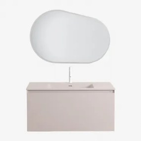 Macrae Zwevend Houten Badkamermeubelset Met Geïntegreerde Wastafel Beige – Linnen & Ovaal Led En Anticondens 100x80 Cm Riben & Wit ↑20 Cm Met Overloop