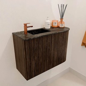 Mondiaz Joya DLux 60cm toiletmeubel ronding rechts walnut met wastafel faye links 1 kraangat lava