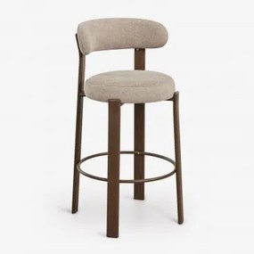 Hoge Kruk Met Rugleuning Van Chenillestof En Ijzer Jolie Donkerbruin Hout & ↑75 Cm & Chenille Tarwebruin - Sklum