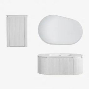 Carsone Houten Badkamermeubelset Met Geïntegreerde Wastafel Wit & Wit & Ovaal Led En Anticondens 120x80 Cm Riben & Zonder Kraan - Sklum