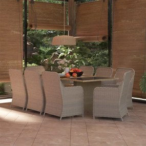 vidaXL 9-delige Tuinset poly rattan bruin