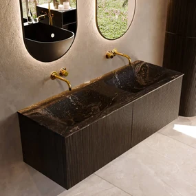 Mondiaz Kurve-dlux 130cm badmeubel shadow met 2 lades en wastafel leaf dubbel zonder kraangat lava
