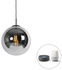 Smart hanglamp met dimmer zwart met smoke glas 30 cm incl. Wifi ST64 - Pallon Art Deco E27 bol / globe / rond Binnenverlichting Lamp