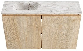 Mondiaz Ture DLux toiletmeubel 80cm washed oak met wastafel glace links met kraangat