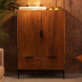 Wandkast Mangohout Met Ribbels - 80x40x115cm.
