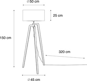 Vloerlamp zwart tripod met kap bruin met gouden binnenkant 50cm - Puros