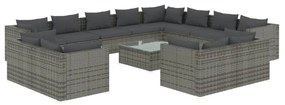 vidaXL 13-delige Loungeset met kussens poly rattan grijs