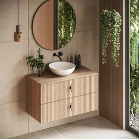 Muebles Mairi badmeubel ribbelfront 100cm naturel eiken zonder waskom