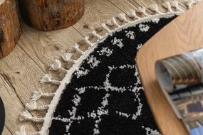 Tapijt BERBER ETHNIC G3802 ROND zwart / witrand ,  Barber , marokkaanse shaggy