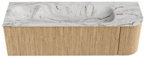 Mondiaz Kurve-dlux 145cm badmeubel ronding rechts oak met 1 lade en deur en wastafel big large kraangat links glace