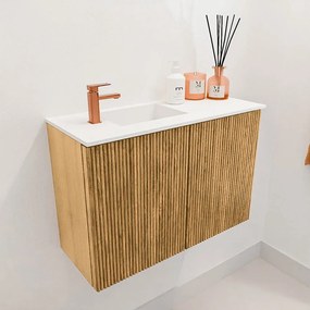 Mondiaz Joya 60cm toiletmeubel oak met wastafel faye links 1 kraangat talc