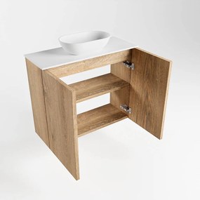 Mondiaz Fowy toiletmeubel 60cm washed oak met witte waskom midden en kraangat