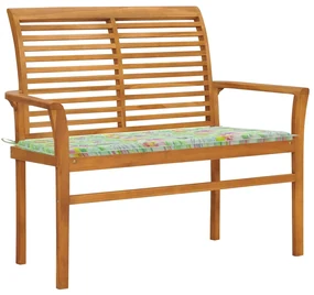 vidaXL Tuinbank met bladpatroon kussen 112 cm massief teakhout