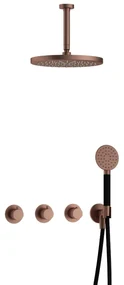 Hotbath Cobber IBS70 inbouwdouche met ronde handdouche, 15cm plafondbuis en 30cm hoofddouche geborsteld koper PVD
