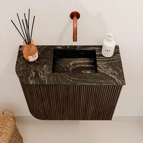 Mondiaz Joya DLux 50cm toiletmeubel ronding links walnut met wastafel faye rechts zonder kraangat lava