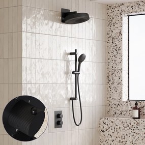 Saniclear Evolution Stripes inbouw regendouche met glijstang en 2 standen handdouche zwart mat