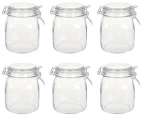 vidaXL Potten met sluiting 6 st 1 L glas